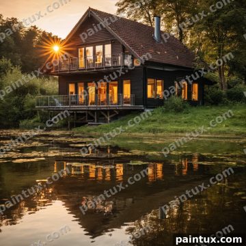Ein Haus am See, sonnenuntergang, mit st
